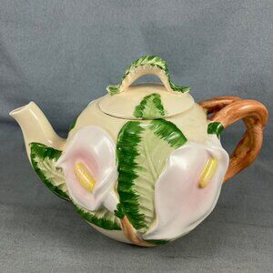 Vintage Tea Pot Calla Lily Teapot Ceramic